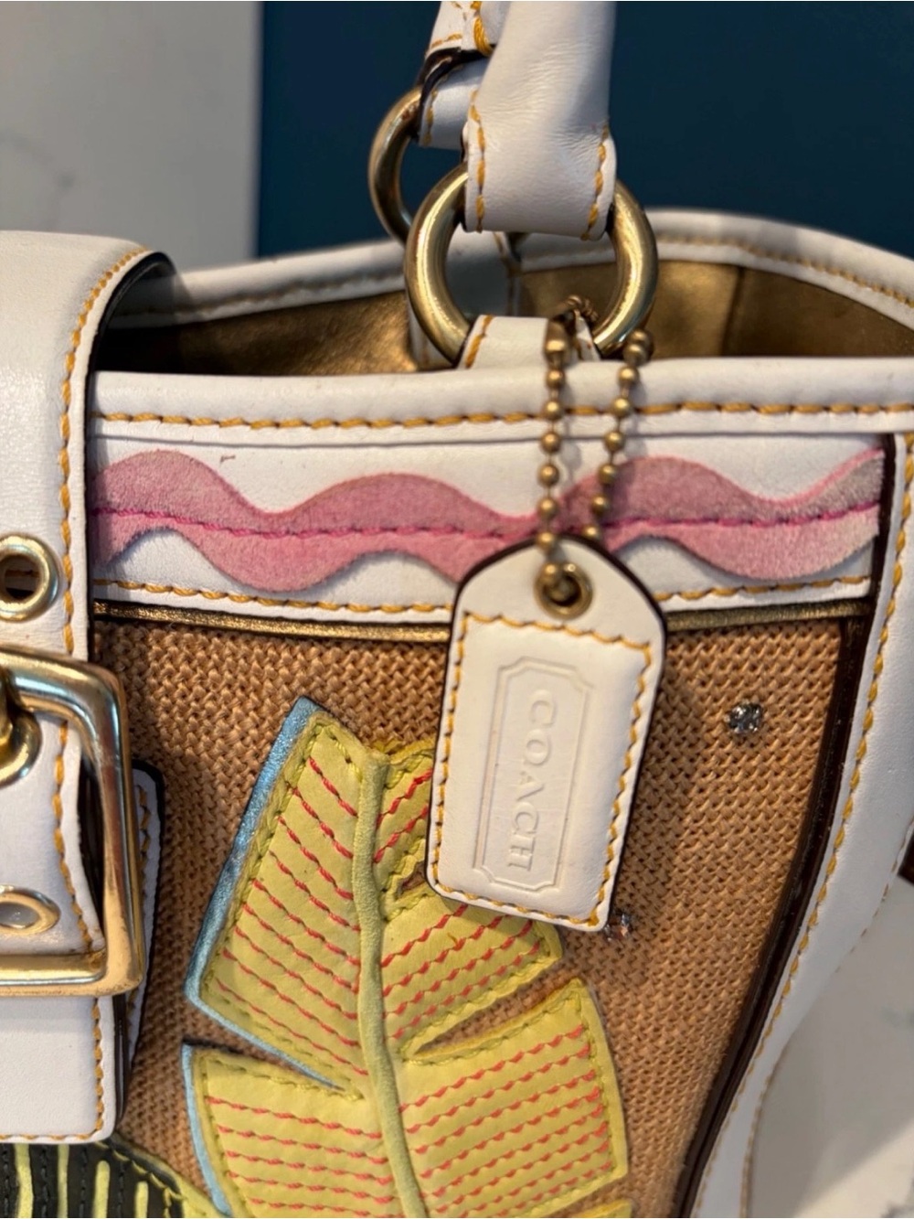 Coach Limited Edition Satchel Tropical Leaf Ladybug Appliqué Vintage RARE - Picture 4 of 14